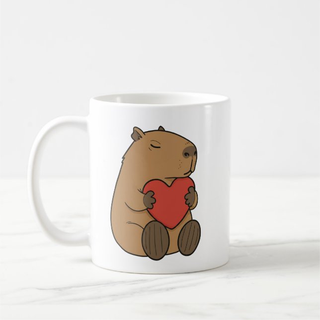 Cute Capybara Hugging Heart Valentine Kaffeetasse (Links)