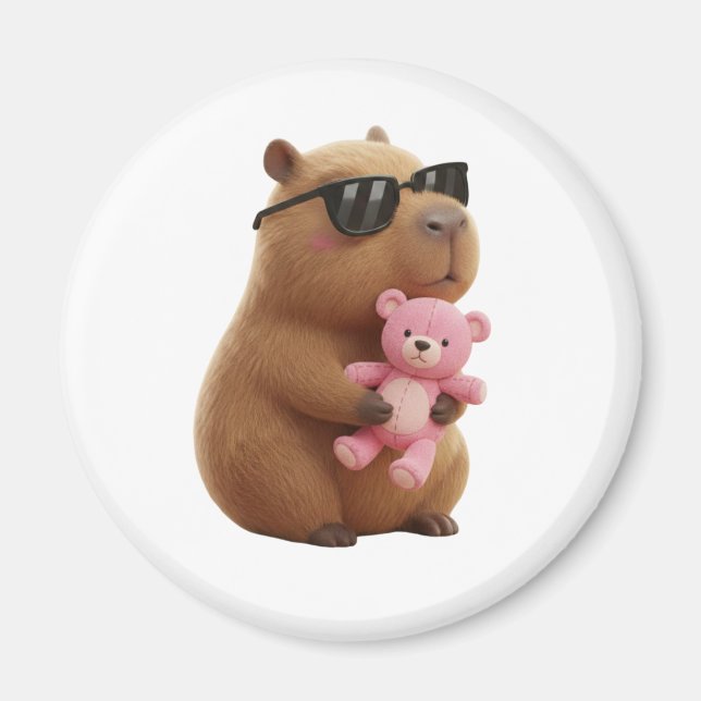 Cute Capybara Hugging Teddy Bear Magnet (Vorne)