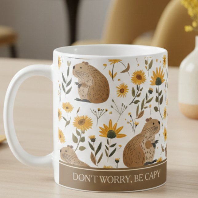 Cute Capybara Inspirational  Kaffeetasse (cute capybara sunflowers inspirational mug, don't worry be happy, cozy gift for coffee drinkers)