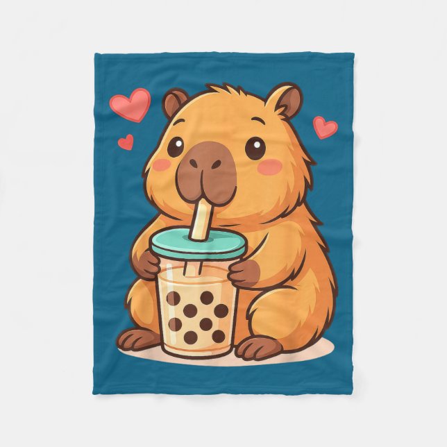 Cute Capybara Kawaii Anime Drinking Bubble Tea Lov Fleecedecke (Vorderseite)