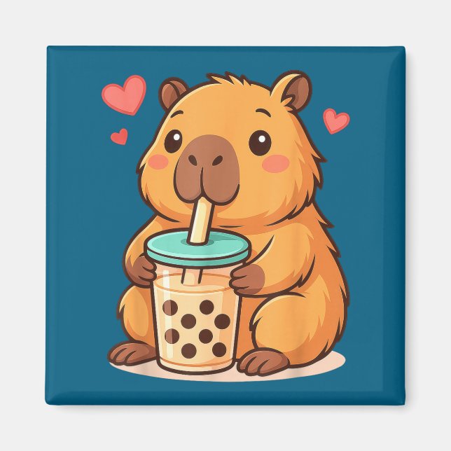 Cute Capybara Kawaii Anime Drinking Bubble Tea Lov Magnet (Vorne)