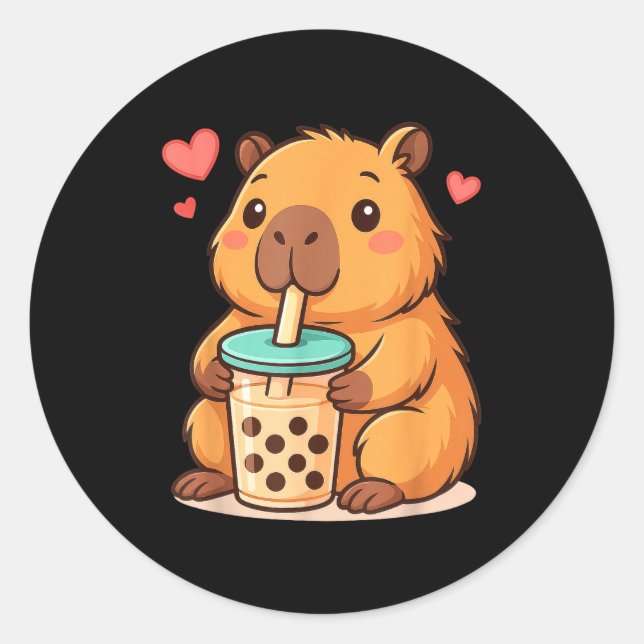 Cute Capybara Kawaii Anime Drinking Bubble Tea Lov Runder Aufkleber (Vorderseite)