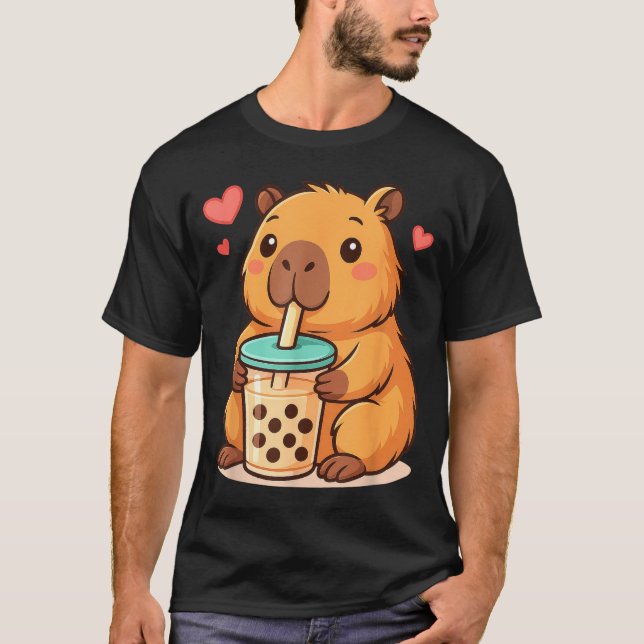 Cute Capybara Kawaii Anime Drinking Bubble Tea Lov T-Shirt (Vorderseite)