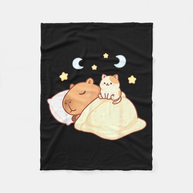 Cute Capybara Kawaii Sleep Pajamas Sleepybara Cat  Fleecedecke (Vorderseite)