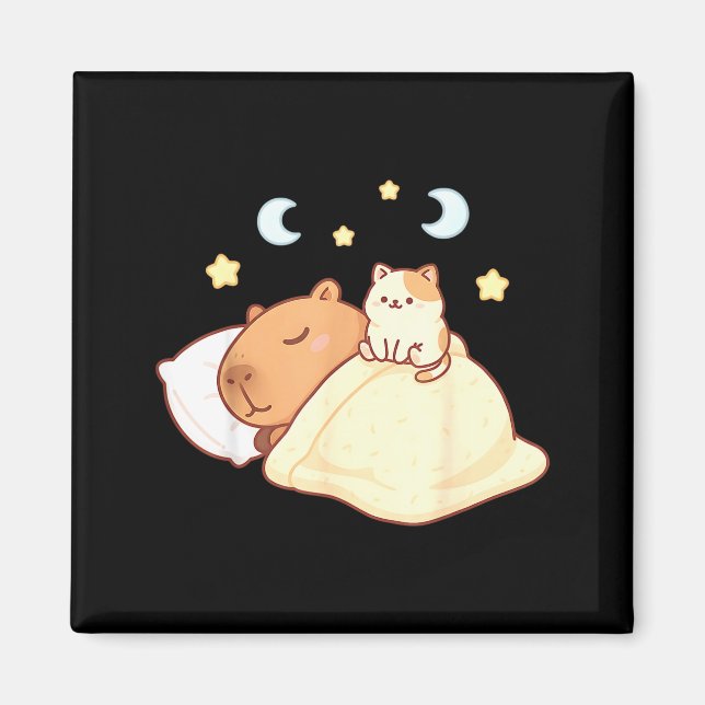 Cute Capybara Kawaii Sleep Pajamas Sleepybara Cat  Magnet (Vorne)