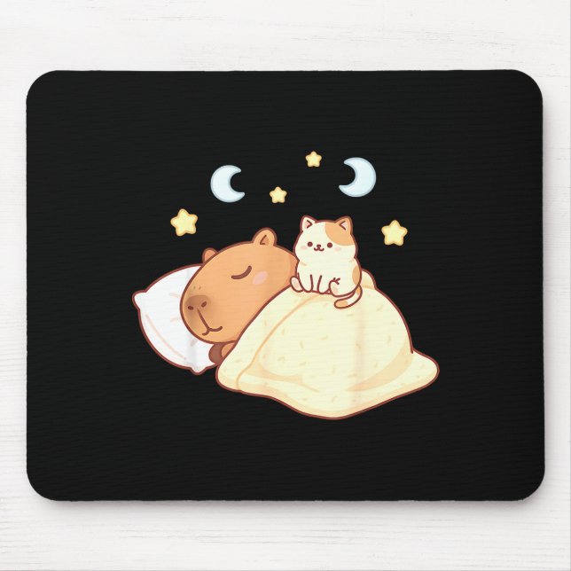 Cute Capybara Kawaii Sleep Pajamas Sleepybara Cat  Mousepad (Vorne)
