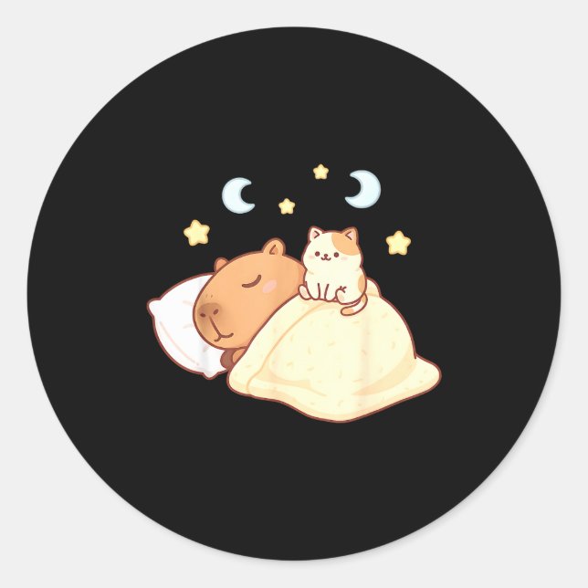 Cute Capybara Kawaii Sleep Pajamas Sleepybara Cat  Runder Aufkleber (Vorderseite)