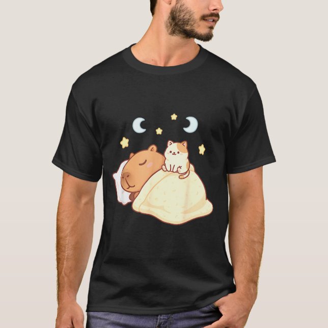 Cute Capybara Kawaii Sleep Pajamas Sleepybara Cat  T-Shirt (Vorderseite)