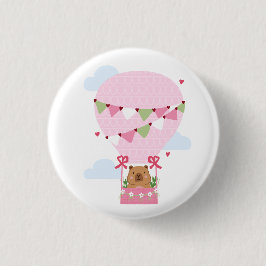 Cute Capybara Pink Birthday Party Button