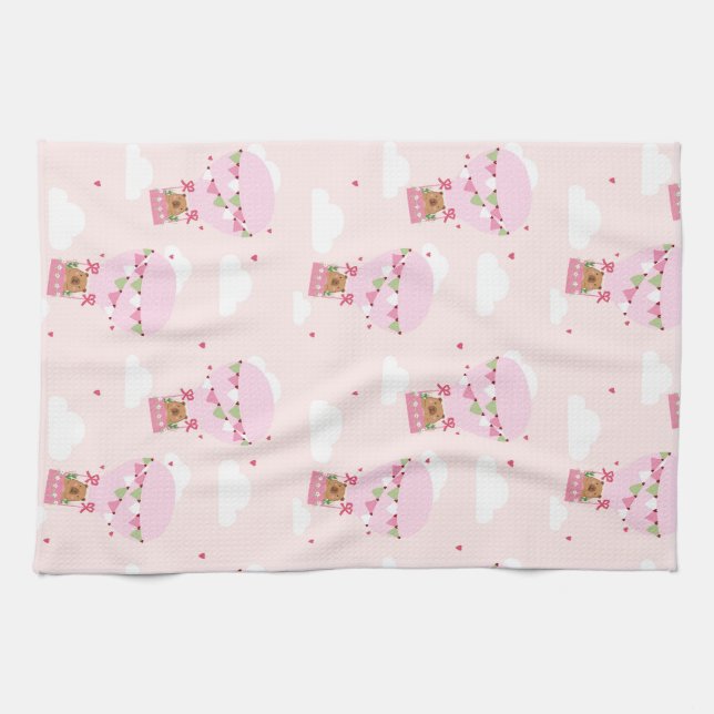 Cute Capybara Pink Hot Air Balloon Apron Geschirrtuch (Horizontal)