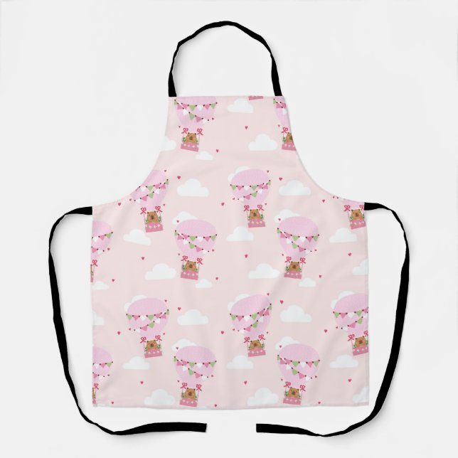 Cute Capybara Pink Hot Air Balloon Apron Schürze (Vorderseite)