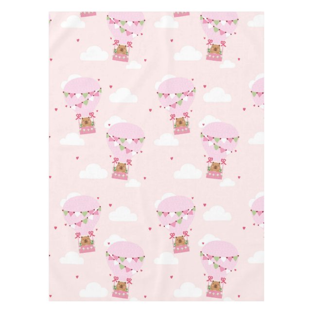 Cute Capybara Pink Hot Air Balloon  Tischdecke (Vorderseite)