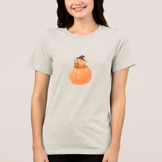 Cute Capybara Pumpkin Halloween T-Shirt Tri-Blend Shirt (Vorderseite)