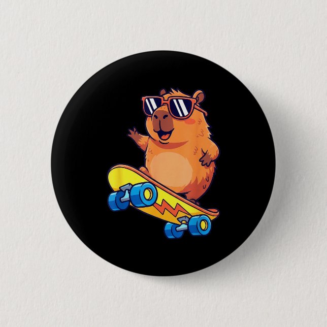 Cute Capybara Skateboarding Chill Animal Lover Art Button (Vorderseite)