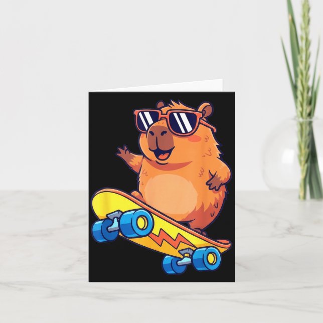 Cute Capybara Skateboarding Chill Animal Lover Art Karte (Vorderseite)