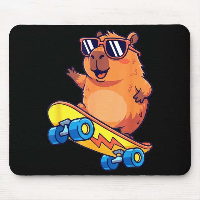 Cute Capybara Skateboarding Chill Animal Lover Art Mousepad (Vorne)