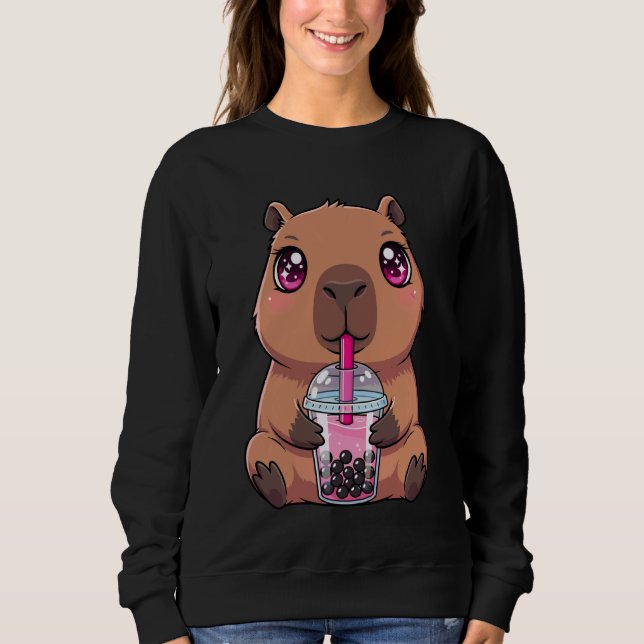Cute Capybara with Boba Bubble Tea Sweatshirt (Vorderseite)