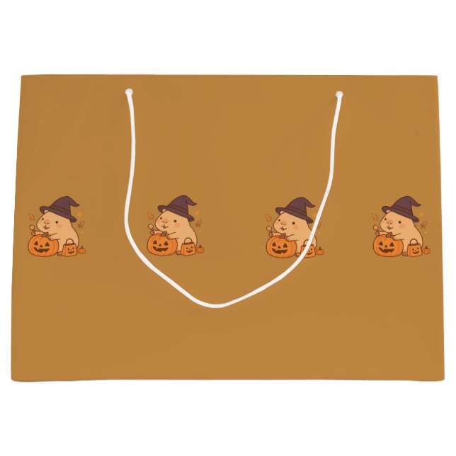 Cute Capybara with Pumpkin Gift Bag | Große Geschenktüte (Vorderseite)