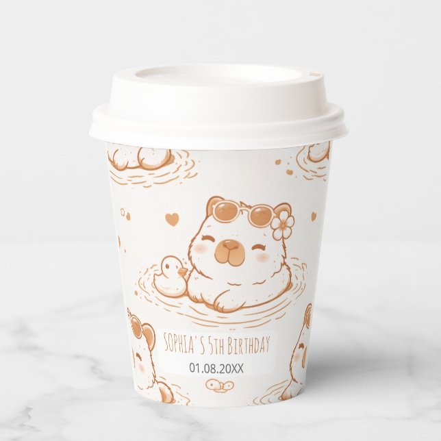 Cute Capybara With Sunglasses Kids Birthday Party Pappbecher (Vorderseite)