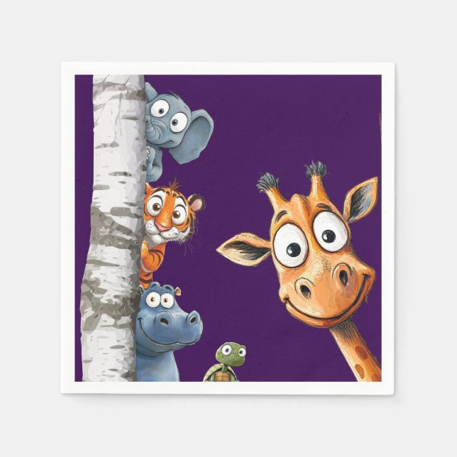Cute Cartoon Animals Peek-a-Boo any Birthday  Serviette (Vorderseite)