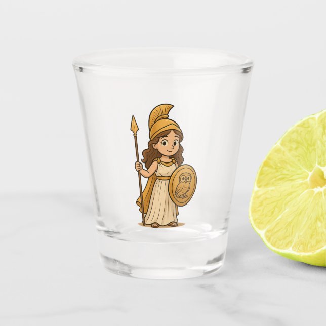 Cute Cartoon Athena Shot Glass | Greek Goddess Schnapsglas (Vorderseite)