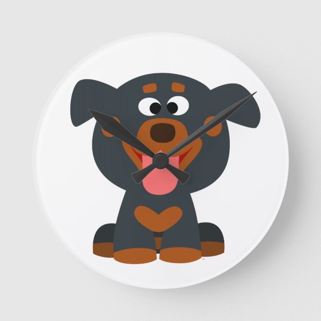 Cute Cartoon Baby Rottweiler Runde Wanduhr (Vorderseite)