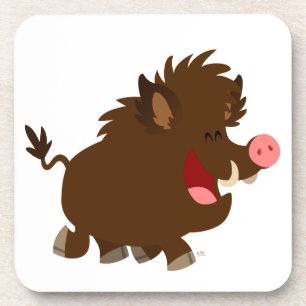 Cute Cartoon Beaming Wild Boar Coasters Untersetzer