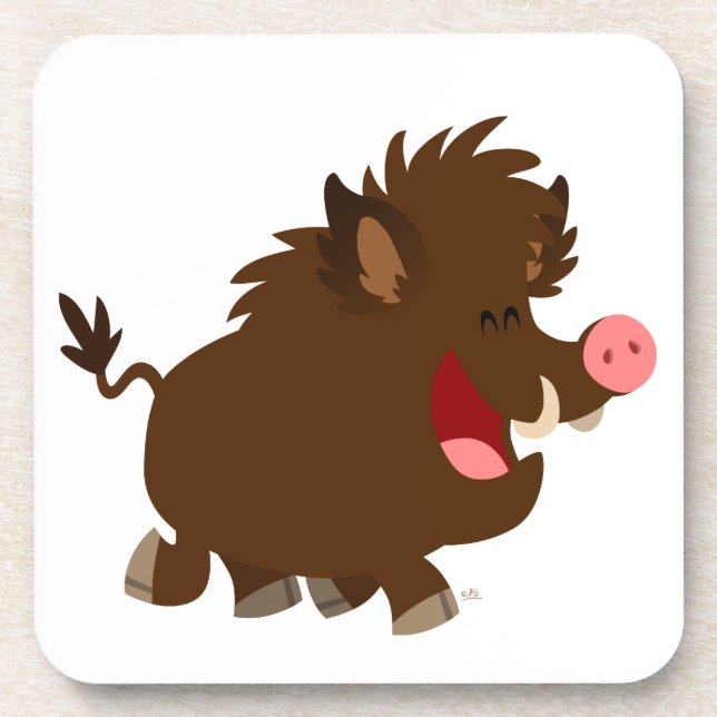 Cute Cartoon Beaming Wild Boar Coasters Untersetzer (Vorderseite)