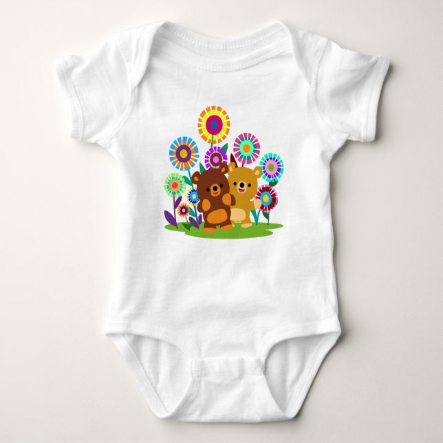 Cute Cartoon Bears' Garden Baby Bodysuit Strampler (Vorderseite)