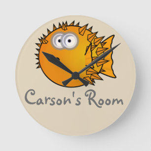 Cute Cartoon blowfish Runde Wanduhr
