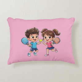 Cute Cartoon Boy and Girl Playing Padel Tennis – F Dekokissen