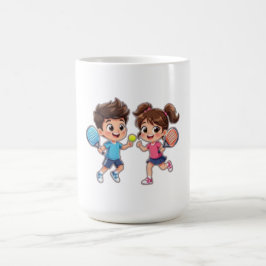 Cute Cartoon Boy and Girl Playing Padel Tennis – F Kaffeetasse