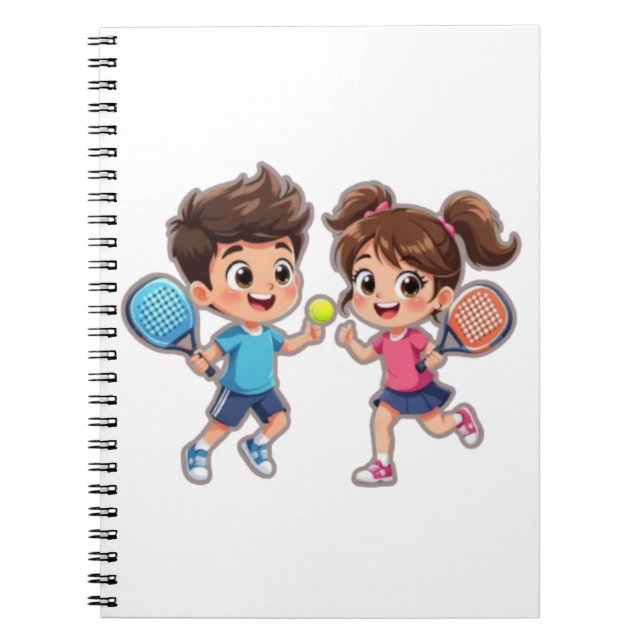 Cute Cartoon Boy and Girl Playing Padel Tennis – F Notizblock (Vorderseite)