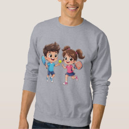 Cute Cartoon Boy and Girl Playing Padel Tennis – F Sweatshirt