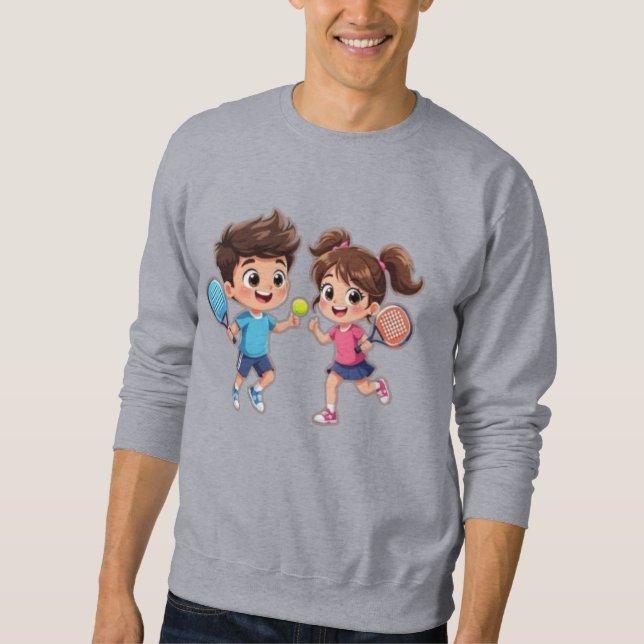 Cute Cartoon Boy and Girl Playing Padel Tennis – F Sweatshirt (Vorderseite)