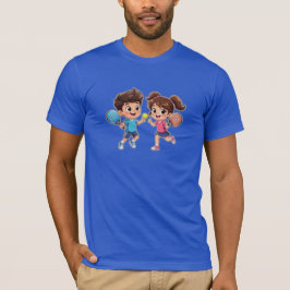Cute Cartoon Boy and Girl Playing Padel Tennis – F T-Shirt