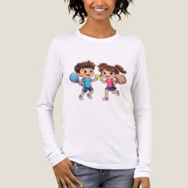 Cute Cartoon Boy and Girl Playing Padel Tennis – F Tri-Blend Shirt