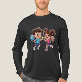 Cute Cartoon Boy and Girl Playing Padel Tennis – F Tri-Blend Shirt