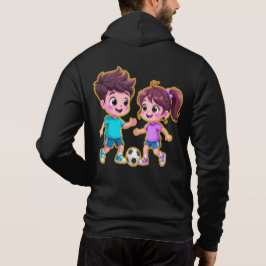 Cute Cartoon Boy and Girl Playing Soccer Together Hoodie