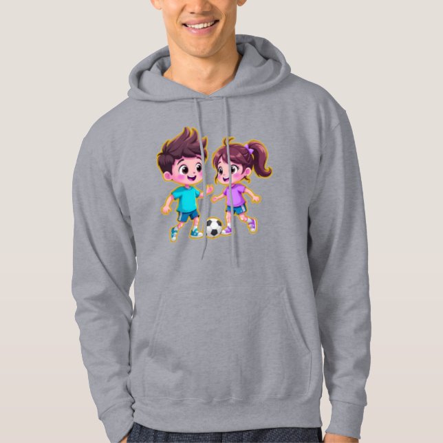 Cute Cartoon Boy and Girl Playing Soccer Together  Hoodie (Vorderseite)