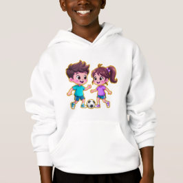 Cute Cartoon Boy and Girl Playing Soccer Together Hoodie