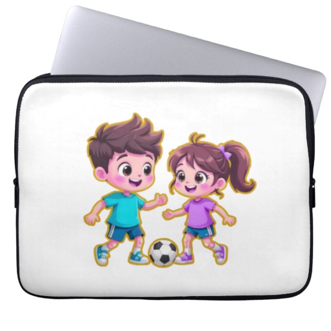 Cute Cartoon Boy and Girl Playing Soccer Together  Laptopschutzhülle (Vorderseite)