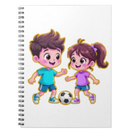 Cute Cartoon Boy and Girl Playing Soccer Together Notizblock