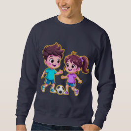 Cute Cartoon Boy and Girl Playing Soccer Together Sweatshirt