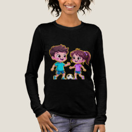 Cute Cartoon Boy and Girl Playing Soccer Together Tri-Blend Shirt