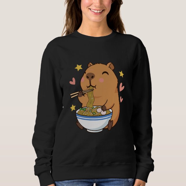 Cute Cartoon Capybara Eating Ramen with Chopsticks Sweatshirt (Vorderseite)