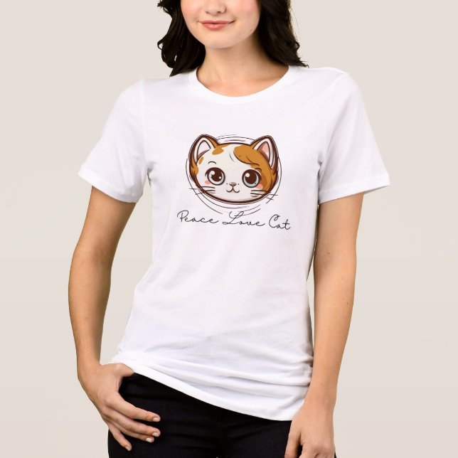 Cute Cartoon Cat Face Illustration Tri-Blend Shirt (Vorderseite)