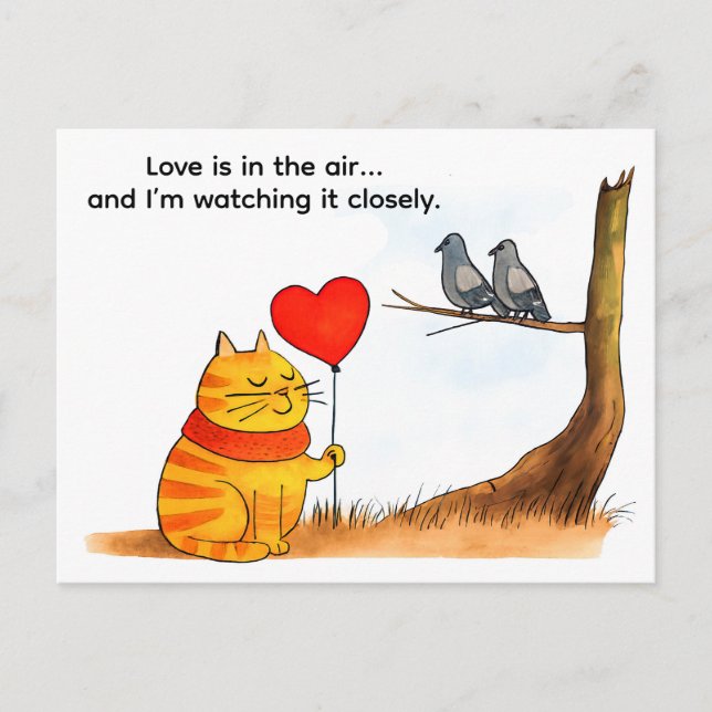 Cute Cartoon Cat Holding Heart Balloon Illustratio Postkarte (Vorderseite)