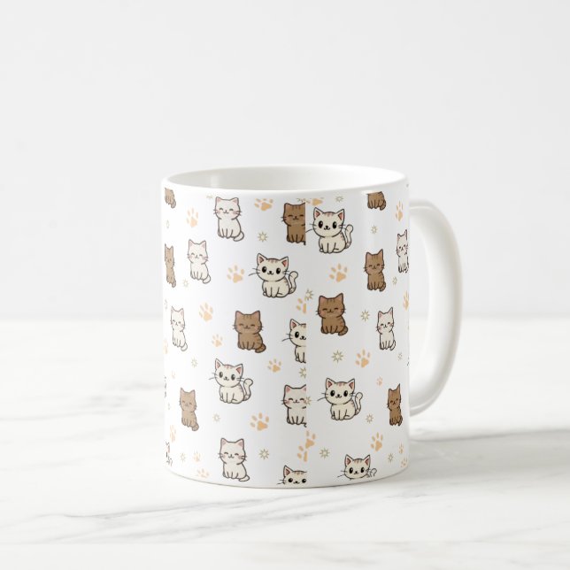 Cute Cartoon Cat Pattern Mug | Kawaii Kitty Coffee Kaffeetasse (VorderseiteRechts)