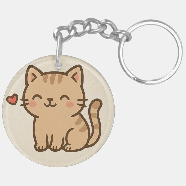 Cute Cartoon Cat Round Keychain – Full Print Desig Schlüsselanhänger (Rückseite komplett)